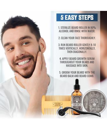 Men's Beard Growth Kit with Roller, Oil, Balm, Serum, and Comb - Buy Online on GoSupps.com