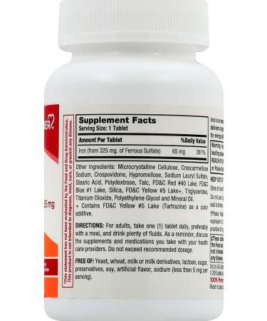 Leader Ferrous Sulfate 65MG Tablets 200 Ct. Iron Supplement for Energy & Vitality - Buy Online on GoSupps.com