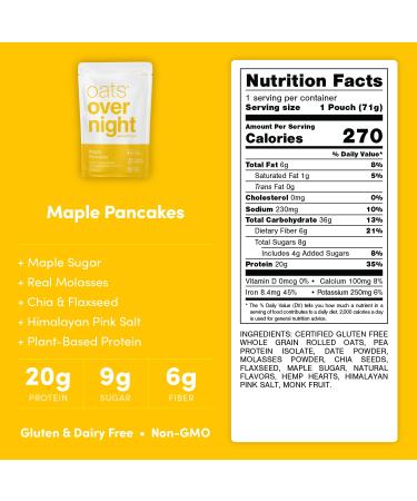 Dairy-Free Maple Pancakes Oats Overnight Shake - High Protein Low Sugar | Gluten-Free, High Fiber, Non GMO Oatmeal (2.7 oz per meal) - 8 Pack - Buy Online on GoSupps.com