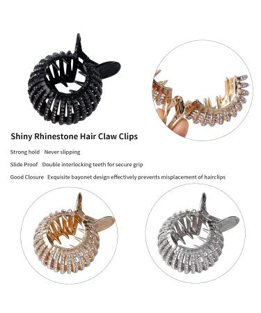 3-Pack Rhinestone Small Hair Claw Clips for High Ponytail - Gold, Silver, Black - Buy Online on GoSupps.com