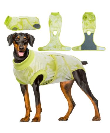 Kuoser dogs recovery suit after the operation dogs wound protection suits postoperative pet shirt for abdominal wounds soft & breathing active anti-lick puppy one-piece e-collar alternative xl green
