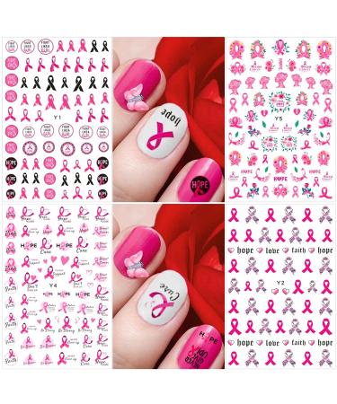 Breast Cancer Nail Art Stickers - Pink Ribbon 3D Self-Adhesive Decals for Women and Girls - Buy Online on GoSupps.com