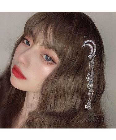 Iaceble Bohemia Rhinestone Tassel Hair Clip Barrette - Silver Half Moon Hairpin for Women and Girls - Buy Online on GoSupps.com