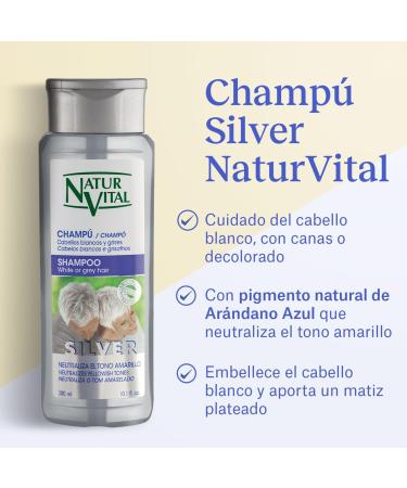  NaturVital NaturVital Set of 6 Silver Shampoos Paraben-Free Natural for White and Grey Hair Mattifying Platinum Grey Hair Blue Pigment for Men and Women 6 x 250 ml - Buy Online on GoSupps.com