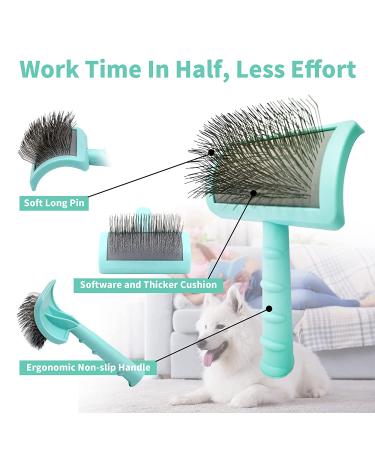 Large Firm Slicker Brush & Pet Comb Value Kit for Dogs | Grooming Wire Brush for Goldendoodles | Deshedding Tool for Long Hair & Undercoat | Green - Buy Online on GoSupps.com