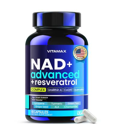 Liposomal NAD+ Supplement Extra Strength | Urolithin A Resveratrol CoQ10 - Women & Men - ALA Green Tea Quercetin Lycopene | High Purity Energy & Regeneration - Made in USA 60ct