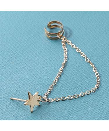 Boho Star Cartilage Chain Earrings - Gold Long Dangle & Minimal Ear Cuff Jewelry for Women & Girls - International Shipping - Buy Online on GoSupps.com