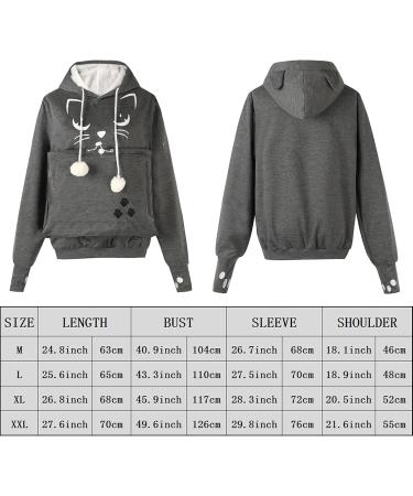 Amoyun Women's Hooded Sweater with Cat & Dog Bag - Unisex Cat Ear Long Arm Hoodie for Pets - XL Gray Fashion Sweatshirt - Buy Online on GoSupps.com