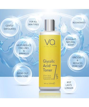 Vital Allure Glycolic Acid Toner for Face - Anti Aging & Pore Minimizer with Aloe Vera, Cucumber, Hyaluronic Acid - Alcohol-Free Exfoliating AHA Toner for All Skin Types - Buy Online on GoSupps.com