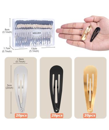 Melliex 60-Piece Snap Hair Clips for Women & Girls - 5cm Metal Hair Clips in Gold Silver & Black with Storage Box - Perfect for Kids and Adults - Buy Online on GoSupps.com