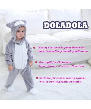 Doladola Unisex Baby Onesie | Cat Cartoon Hooded Romper 12-18 Months - Gray - Buy Online on GoSupps.com