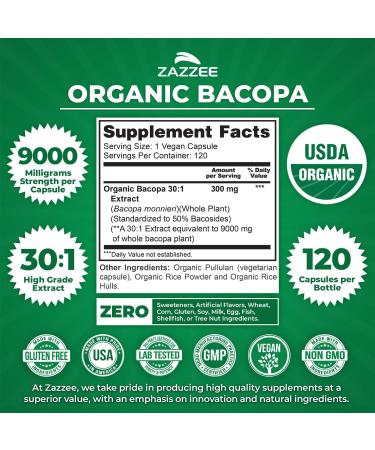 Zazzee USDA Organic Cognitive Support Bundle | 30:1 Bacopa Monnieri Extract Plus Lions Mane Extract Capsules | Non-GMO Vegan & ISO Lab Tested (120 Servings Each) - Buy Online on GoSupps.com
