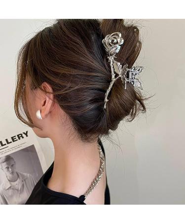 Metal Rose Flower Claw Clip - Non-Slip Large Headdress for Women and Girls - Silver Hair Claw for Thick Hair - Hair Accessories for Styling - Buy Online on GoSupps.com