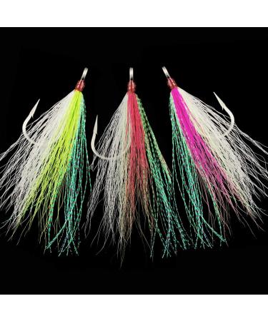 Bucktail Teasers Fishing Hook Saltwater Fishing Lures Fluke Rig Fishing Jig Hooks Mylar Flash Bucktail Teasers Pink 10pcs