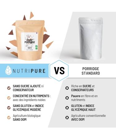Nutripure | Pure Organic Porridge | Rich in Fiber and Source of Protein | Vegan Preservative Free Gluten Free | Instant Prep | Artisanal | 8 Ingredients | Choco-Hazelnut | Made in France - Buy Online on GoSupps.com