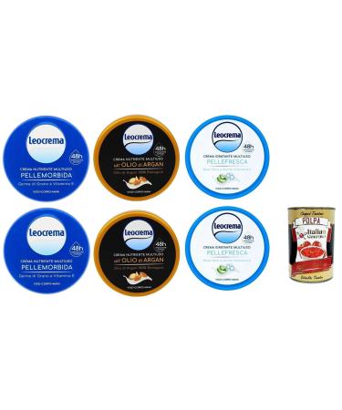 Leocrema Moisturizing Cream Set of 6 - Ideal Care Cream for Face, Body and Hands - 6 x 150 ml + Italian Gourmet Polpa 400 g