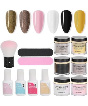 Dip Powder Nail Kit Starter 8Pcs Nail Art Powder Top Base Coat Gel Dusting Brush Manicure Tool Set DIY Salon Nail Art Manicure(K1215) - Buy Online on GoSupps.com