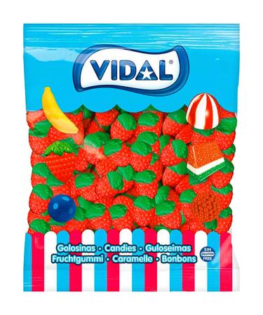 Vidal Vidal Wild strawberry treats rubber candy with strawberry flavor and shape green and red colors. 1kg bag