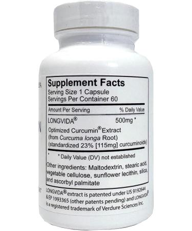 Xalya Longvida Curcumin 500 mg 60 Capsules - High Absorption 285x More Bioavailable Curcumin Supplement Non-GMO Vegan & Gluten Free 60 Servings - Buy Online on GoSupps.com