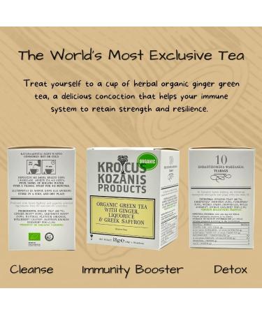 Ginger Green Tea Bags with Liquorice & Greek Saffron | Luxury Herbal Tea | Cleanse Tea | Detox Tea | Digestion Tea | Antioxidant Tea | Immunity Booster Tea | Gluten free | 10 Tea Bags | Krocus Kozanis - Buy Online on GoSupps.com
