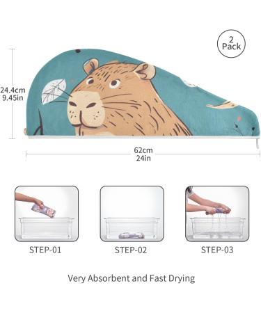 Cute Doodle Capybara Hair Towel 2 Pack - Super Absorbent Quick Dry Hair Turbans for Women & Girls - Buy Online on GoSupps.com