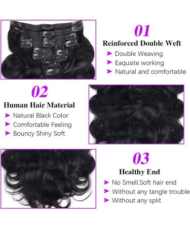 Hair Extensions Clip In Hair Extensions Real Human Hair 8 Pieces 18Clips Glueless Body Wave Hair For Black Women Brazilian Remy Hair Double Wefts Natural Human Hair(26inches 120g) 26inches 120g - Buy Online on GoSupps.com