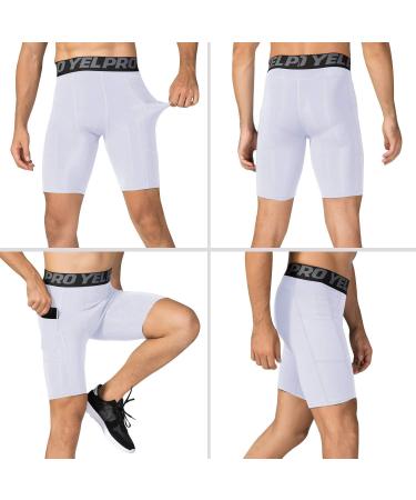 Men's 3 Pack Dry Fit Compression Shorts with Pocket - White - Small - Buy Online on GoSupps.com