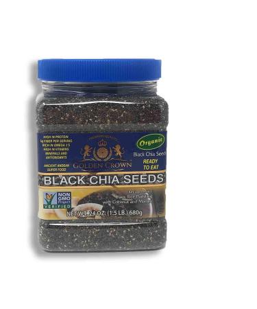 Golden Crown Black Chia Seeds - Premium Quality Organic Non GMO Project Verified Kosher High Protein Ancient Andean Super Food - 24 Oz