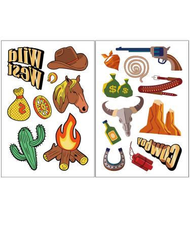 Konsait Western Cowboy Temporary Tattoos - Assorted Wild West Collection for Rodeo & Cowboy Parties (6 Sheets) - Buy Online on GoSupps.com