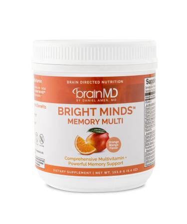 BRAINMD Dr Amen BRIGHT MINDS Memory Multi Orange Mango Flavor - 5.4 oz Powder - Multivitamin & Memory Support - Gluten Free Sugar Free - 30 Servings