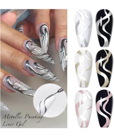 Metallic Painting Nail Gel Liner Polish Metallic Nail Art Gel Liner 3D Metal Painting Gel Drawing Mirror 3 Colors Nail Gel Polish Silver Soak off UV/LED Glossy Gel Liner DIY Nail Manicure - Buy Online on GoSupps.com