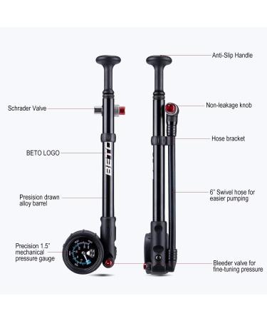 BETO High Pressure Shock Pump - 400 PSI Max | MTB Bike Fork & Rear Suspension Pump with No-Loss Schrader Valve - Buy Online on GoSupps.com