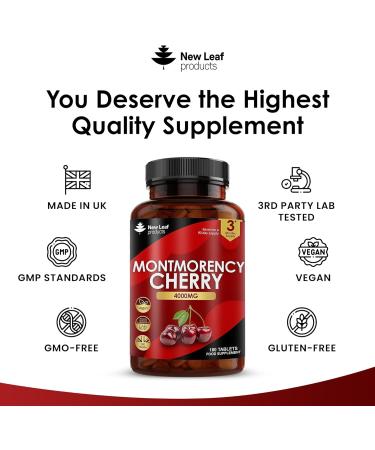 Montmorency Cherry 4000mg - 180 Tablets | High Strength Concentrate | Vegan Non-GMO | 3 Months Supply | Made in The UK - Buy Online on GoSupps.com