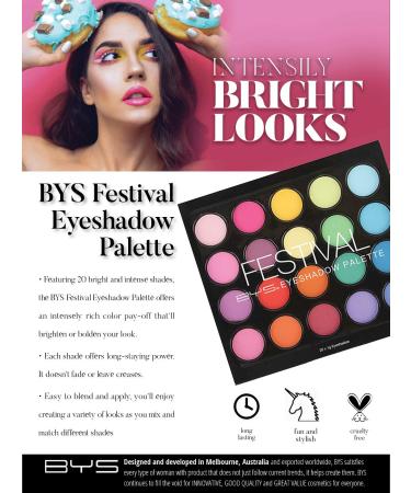 Shop BYS Festival Eyeshadow Palette - 20 Vibrant Shades for International Shipping - Buy Online on GoSupps.com