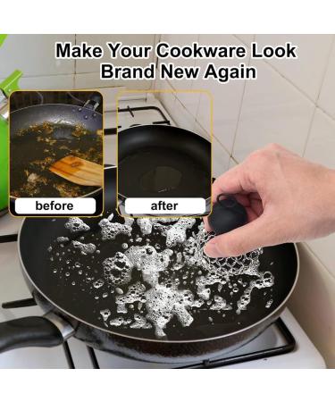 yuoseg Cast Iron Cleaner Chainmail Scrubber Upgraded Handle Cast Iron Scrubber Brush Stainless Steel 316 Chain Mail Scrubber - Buy Online on GoSupps.com