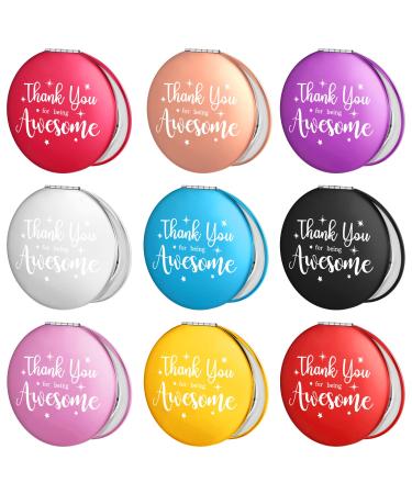 Pinkunn 9 Pcs Inspirational Compact Mirror  Thank You for Being Awesome  Appreciation Thank You Gifts for Women Girls Coworker Travel Double Sided 1X/2X Magnifying Metal Pocket Mirror  Multicolor