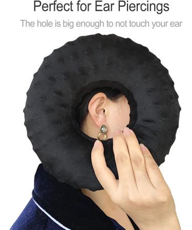 Piercing Pillow Ear Pillow Donut - Pain Relief for Earache Side Sleepers & Headphone Comfort | Minky Dot Black - Buy Online on GoSupps.com