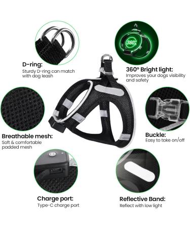 Buy PCEOTLLAR USB Rechargeable Reflective Dog Harness - Lightweight LED Light Breast Harness for Small & Medium Dogs - Breathable & Flashing - XS Black Green - Buy Online on GoSupps.com