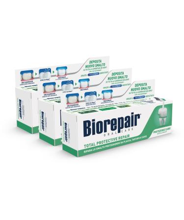 Biorepair Biorepair Total Protective Repair Toothpaste Repairs enamel anti-cavity anti-plaque fresh breath fluoride-free 3 x 75ml boxes
