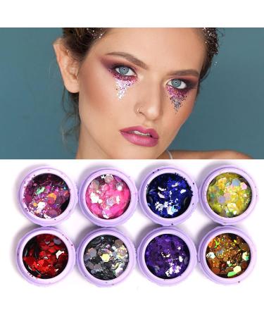 Shop Holographic Chunky Glitter Sequins - 8 PCS Mermaid Glitter Gel for Face Body & Hair | Ultra-Thin Iridescent Sparkles for DIY Art & Party Makeup - Buy Online on GoSupps.com