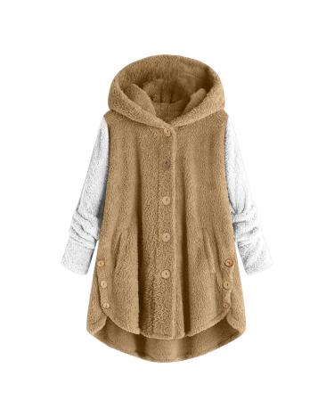 Hanxiulin plush jacket oversize warm lined fleecemantel hiking jacket women basic hooded jacket quilted jacket warm cuddly autumn winter coat winter jacket xxl khaki