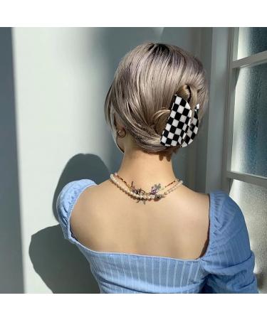 Furitou 2 Pack Checkered Hair Claw Clips - Black and White Large Barrettes for Strong Hold - Women's Hair Accessories - Buy Online on GoSupps.com