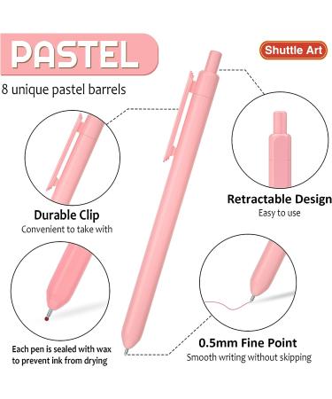 Shuttle Art Retractable Gel Pens - 8 Pastel Colors, 0.5mm Fine Point - Ideal for Writing, Drawing, Journaling - Quick Drying, Cute Design - Pack of 8 - Buy Online on GoSupps.com