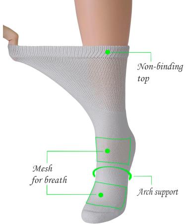 Yomandamor Women's 5 Pairs Cushioned Diabetic Crew Socks - Breathable Seamless Dress Socks with Arch Support Size 9-11 White - Ideal for Comfort & Health - Buy Online on GoSupps.com