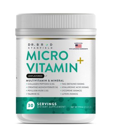 Collagen Peptides + Creatine Monohydrate + Psyllium Husk + Taurine + TMG + Hyaluronic Acid + MultiVitamin & Mineral (30 Servings Unflavored) Unflavored 1.84 Pound (Pack of 1)