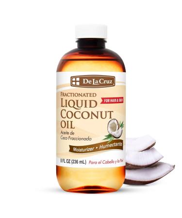 De La Cruz Fractionated Liquid Coconut Oil - Liquid Coconut Oil for Skin and Hair - Natural Moisturizer for Skin and Hair - 8 FL OZ 8 Fl Oz (Pack of 1)