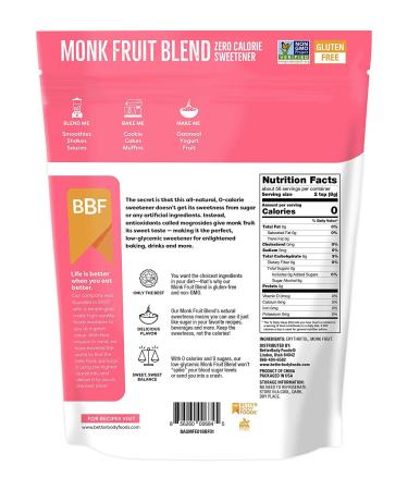 BetterBody Foods Monk Fruit Sweetener Blend | Zero Calorie Raw Cane Sugar Substitute for Keto Diet | 1lb Bag - Buy Online on GoSupps.com