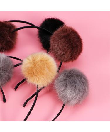 4pcs Cat Ears Pompom Headband for Girls - Stylish Hair Accessories in Grey Black & Camel - Buy Online on GoSupps.com