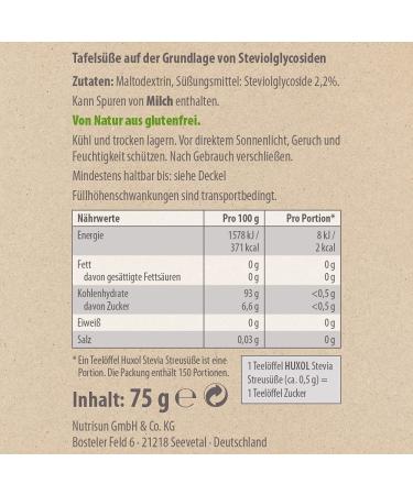 Huxol Stevia Sugar Alternative Powder 75g | Vegan Gluten-Free Halal Calorie-Free Tooth-Friendly for Baking & Cooking - Buy Online on GoSupps.com