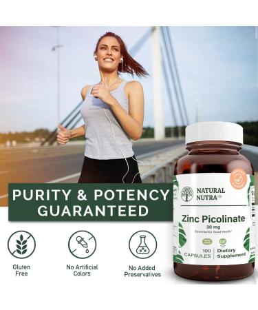 Natural Nutra Zinc Picolinate 30mg Double Strength Supplement for Growth, Immune & Thyroid Support - 100 Capsules - Buy Online on GoSupps.com